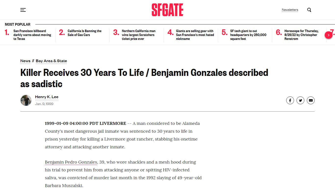 Killer Receives 30 Years To Life / Benjamin Gonzales described ... - SFGATE